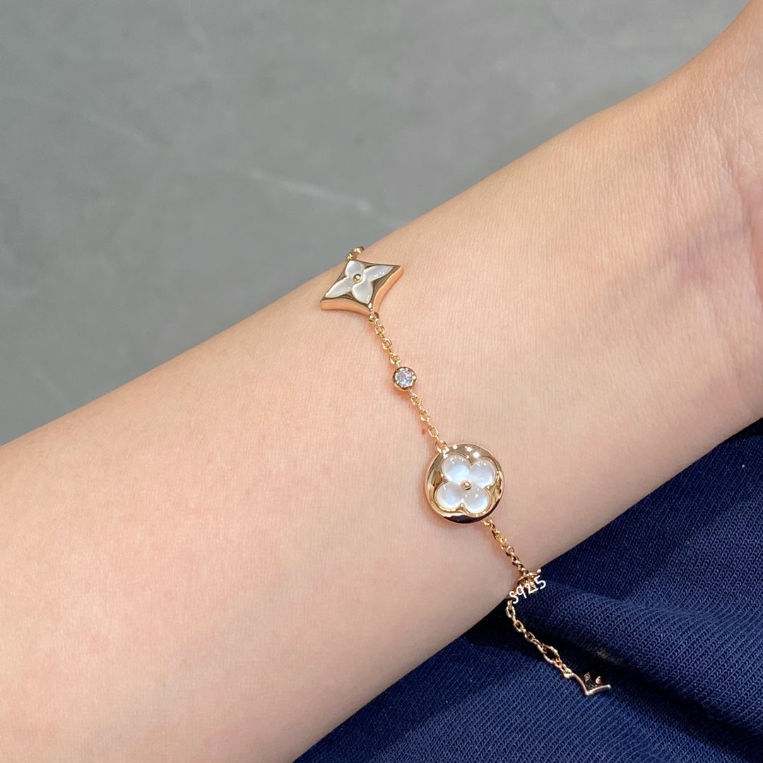 [Eternal Jewelry]STAR AND SUN 4 MOTIF WHITE MOP PINK GOLD BRACELET