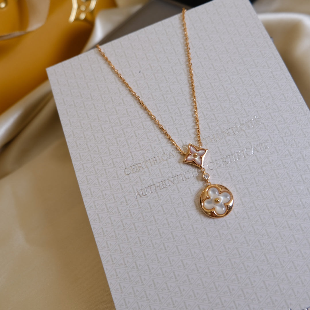 [Eternal Jewelry]STAR AND SUN WHITE MOP 2 MOTIF PINK GOLD NECKLACE