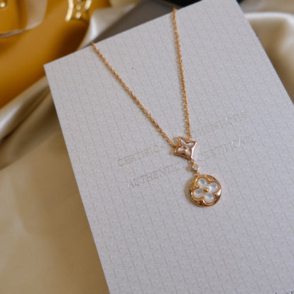 [Eternal Jewelry]STAR AND SUN WHITE MOP 2 MOTIF PINK GOLD NECKLACE