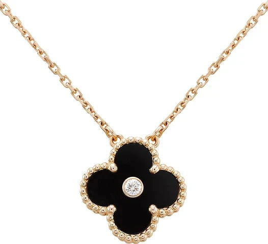 [Eternal Jewelry]CLOVER 15MM DIAMOND ONYX NECKLACE