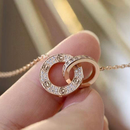 [Eternal Jewelry]LOVE 7.6MM NECKLACE ROSE GOLD AND SILVER  FULL DIAMOND