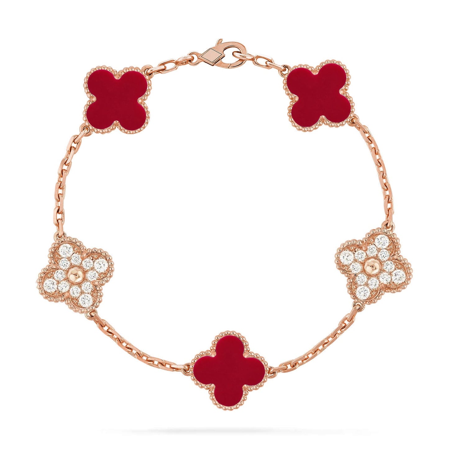 [Eternal Jewelry] CLOVER 5 MOTIF RED CORNELIAN BRACELET COLLECTION