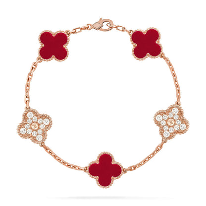 [Eternal Jewelry] CLOVER 5 MOTIF RED CORNELIAN BRACELET COLLECTION