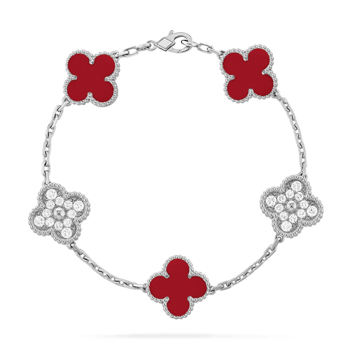 [Eternal Jewelry] CLOVER 5 MOTIF RED CORNELIAN BRACELET COLLECTION