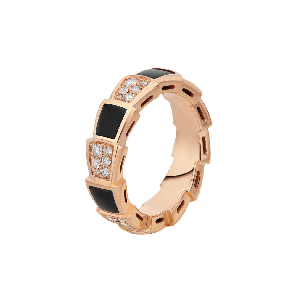 [Eternal Jewelry]SERPENTI RING PINK GOLD BLACK MOP DIAMOND PAVED 4MM