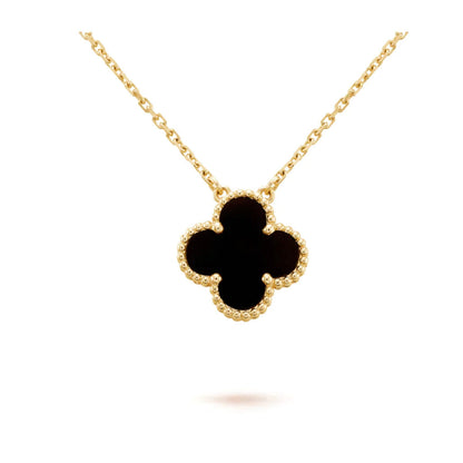 [Eternal Jewelry]CLOVER 15MM BLACK ONYX SINGLE FLOWER NECKLACE