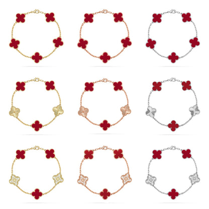 [Eternal Jewelry] CLOVER 5 MOTIF RED CORNELIAN BRACELET COLLECTION
