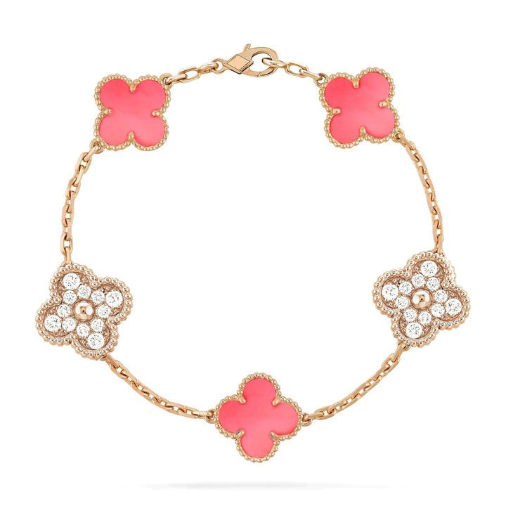 [Eternal Jewelry]CLOVER 5 MOTIF DIAMOND PINK MOP PINK GOLD BRACELET