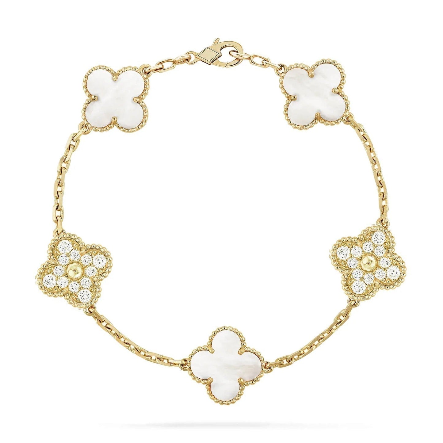 [Eternal Jewelry]CLOVER BRACELET 5 MOTIF WHITE MOP DIAMOND