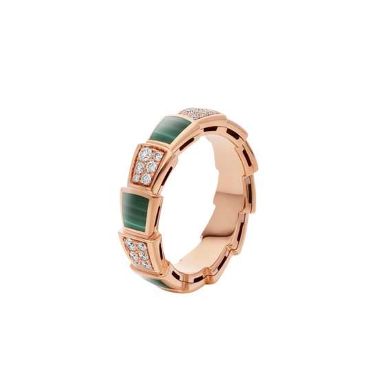 [Eternal Jewelry]SERPENTI RING PINK GOLD MALACHITE DIAMOND PAVED 4MM
