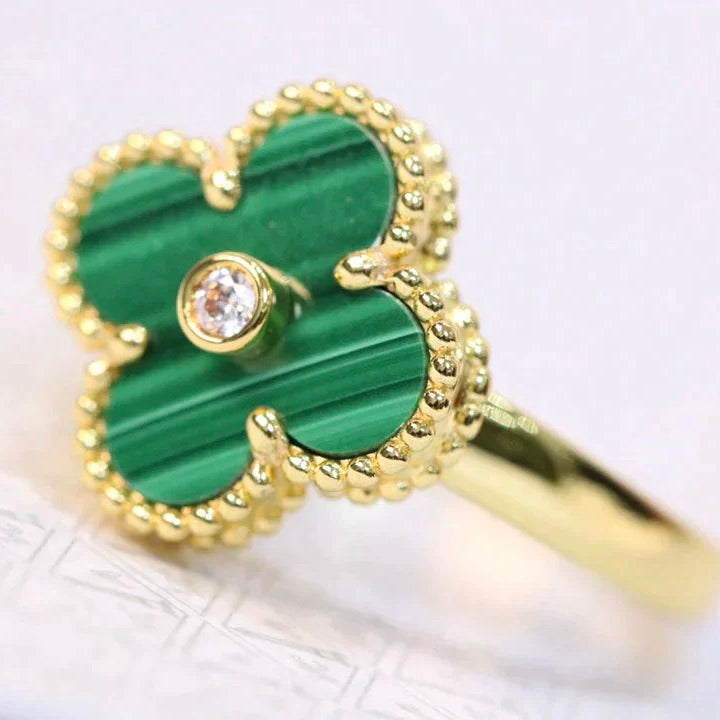 [Eternal Jewelry]CLOVER MALACHITE RING GOLD DIAMOND