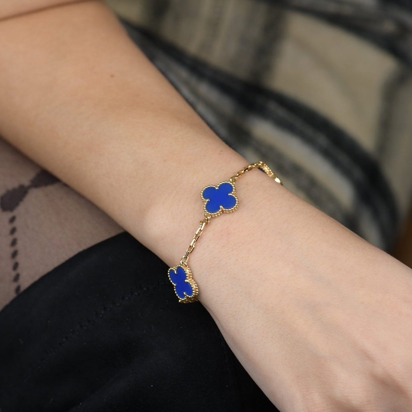 [Eternal Jewelry]CLOVER 5 MOTIFS BLUE AGATE BRACELET