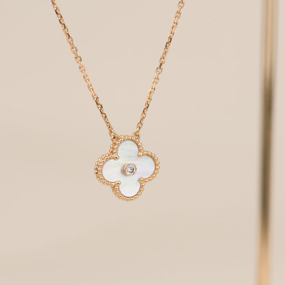 [Eternal Jewelry]CLOVER 15MM DIAMOND WHITE FRITILLARIA NECKLACE