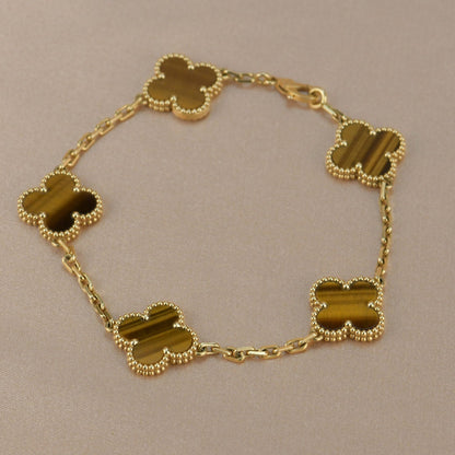 [Eternal Jewelry]CLOVER  5 MOTIFS TIGER EYE BRACELET