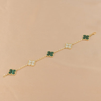 [Eternal Jewelry]CLOVER  5 MOTIF MALACHITE DIAMOND BRACELET
