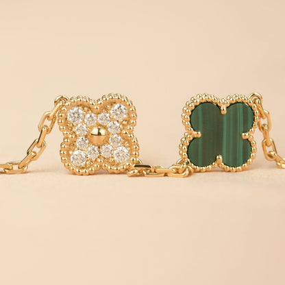 [Eternal Jewelry]CLOVER  5 MOTIF MALACHITE DIAMOND BRACELET