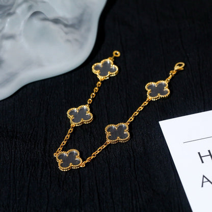 [Eternal Jewelry]CLOVER 5 MOTIF ROCK CRYSTAL PINK GOLD BRACELET