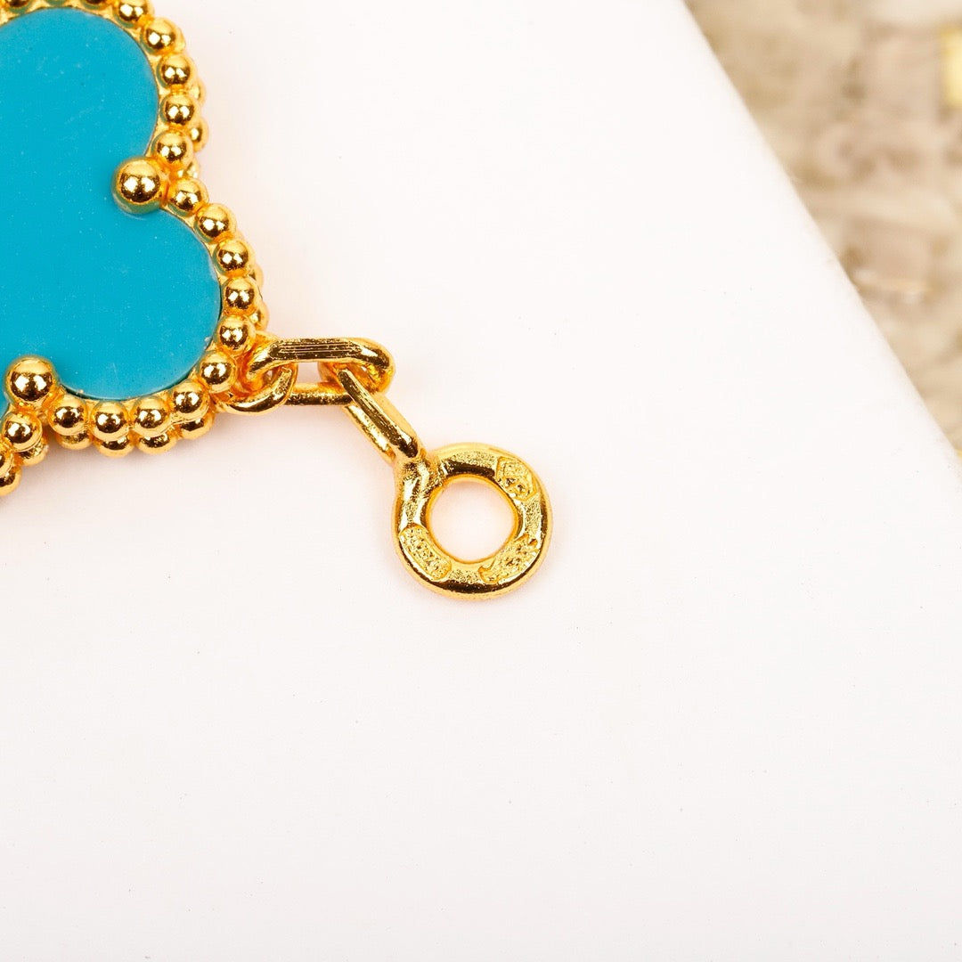 [Eternal Jewelry]CLOVER 5 MOTIF TURQUOISE DIAMOND GOLD BRACELET