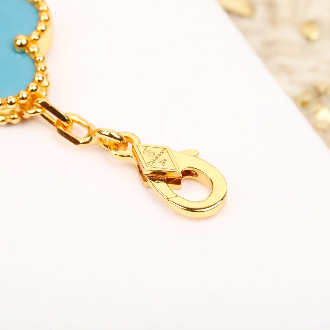 [Eternal Jewelry]CLOVER 5 MOTIF TURQUOISE DIAMOND GOLD BRACELET