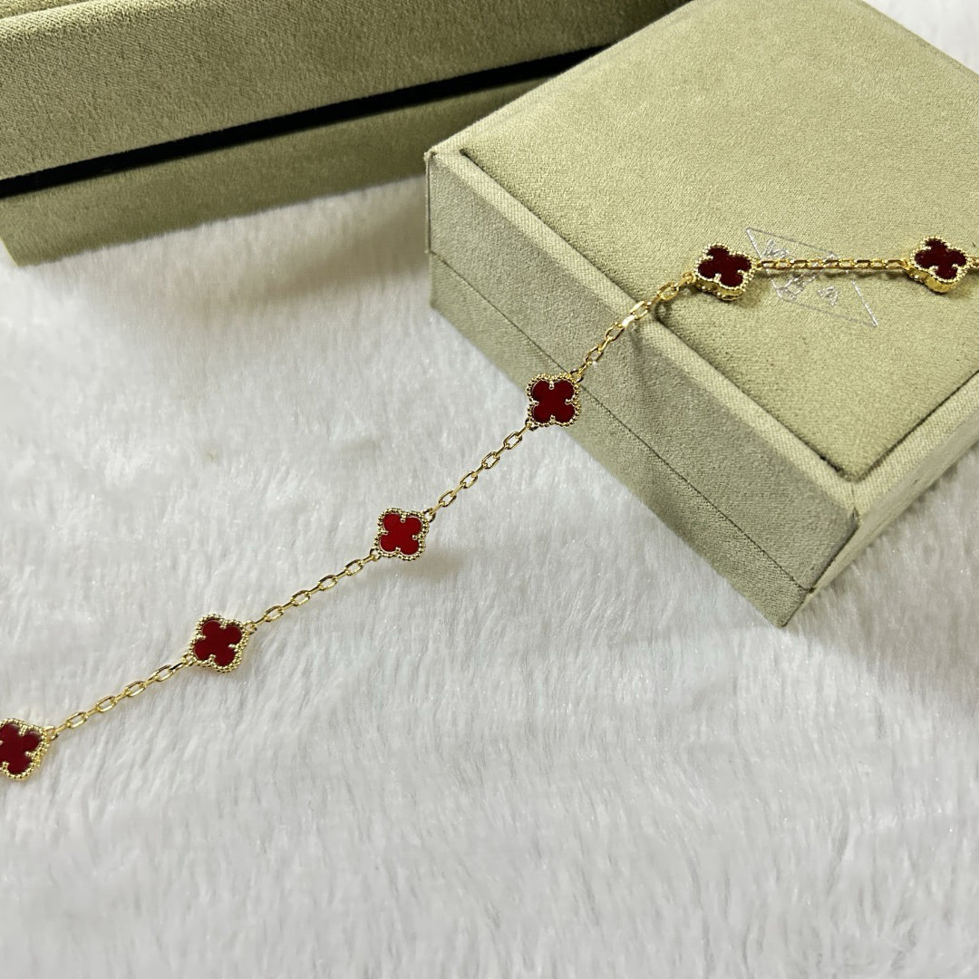 [Eternal Jewelry]CLOVER 6 MOTIF RED AGATE BRACELET