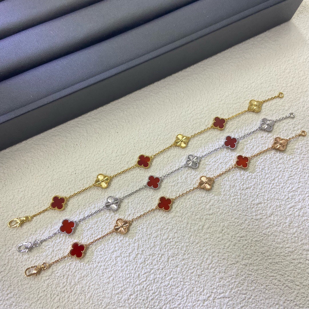 [Eternal Jewelry]CLOVER 6 MOTIF RED AGATE LASER BRACELET