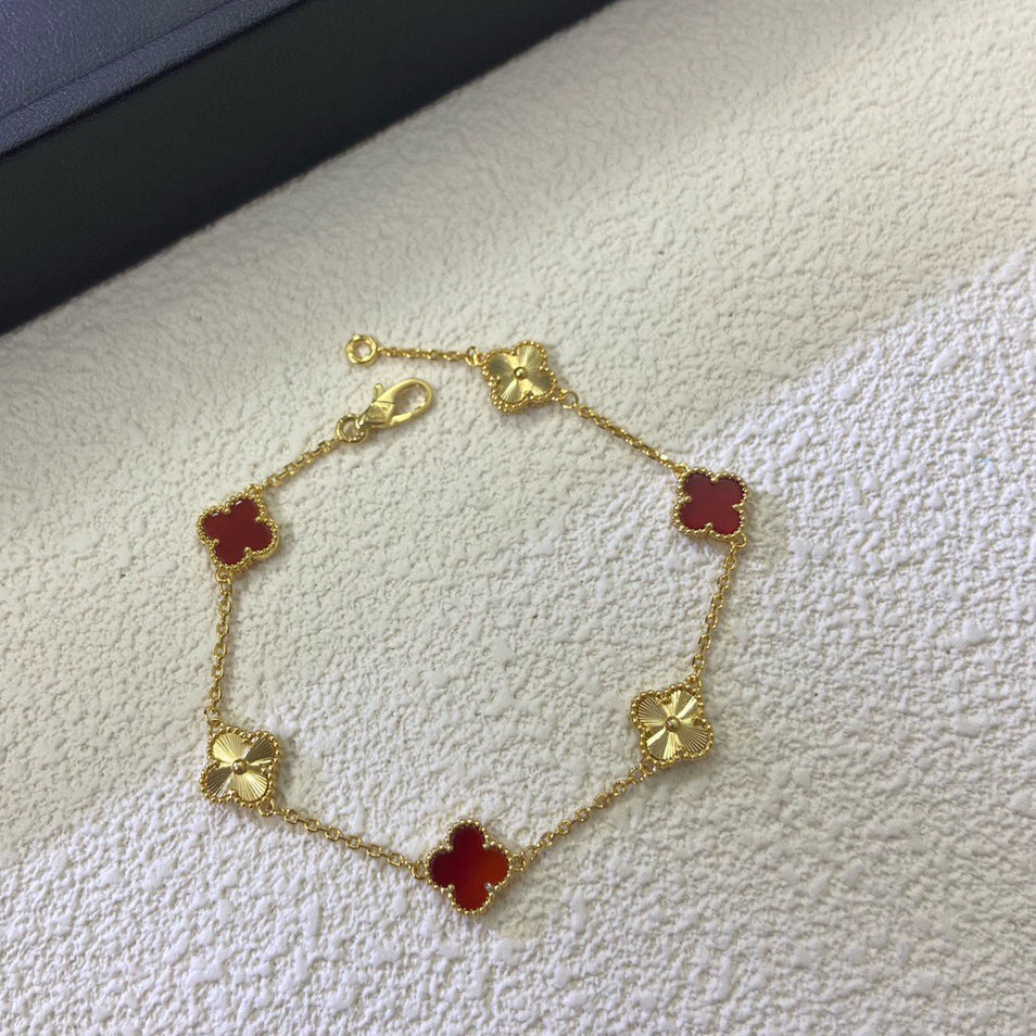 [Eternal Jewelry]CLOVER 6 MOTIF RED AGATE LASER BRACELET