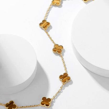 [Eternal Jewelry]CLOVER 10 MOTIFS TIGER EYE NECKLACE