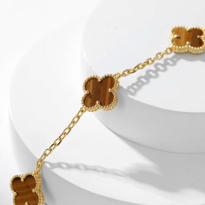 [Eternal Jewelry]CLOVER 10 MOTIFS TIGER EYE NECKLACE