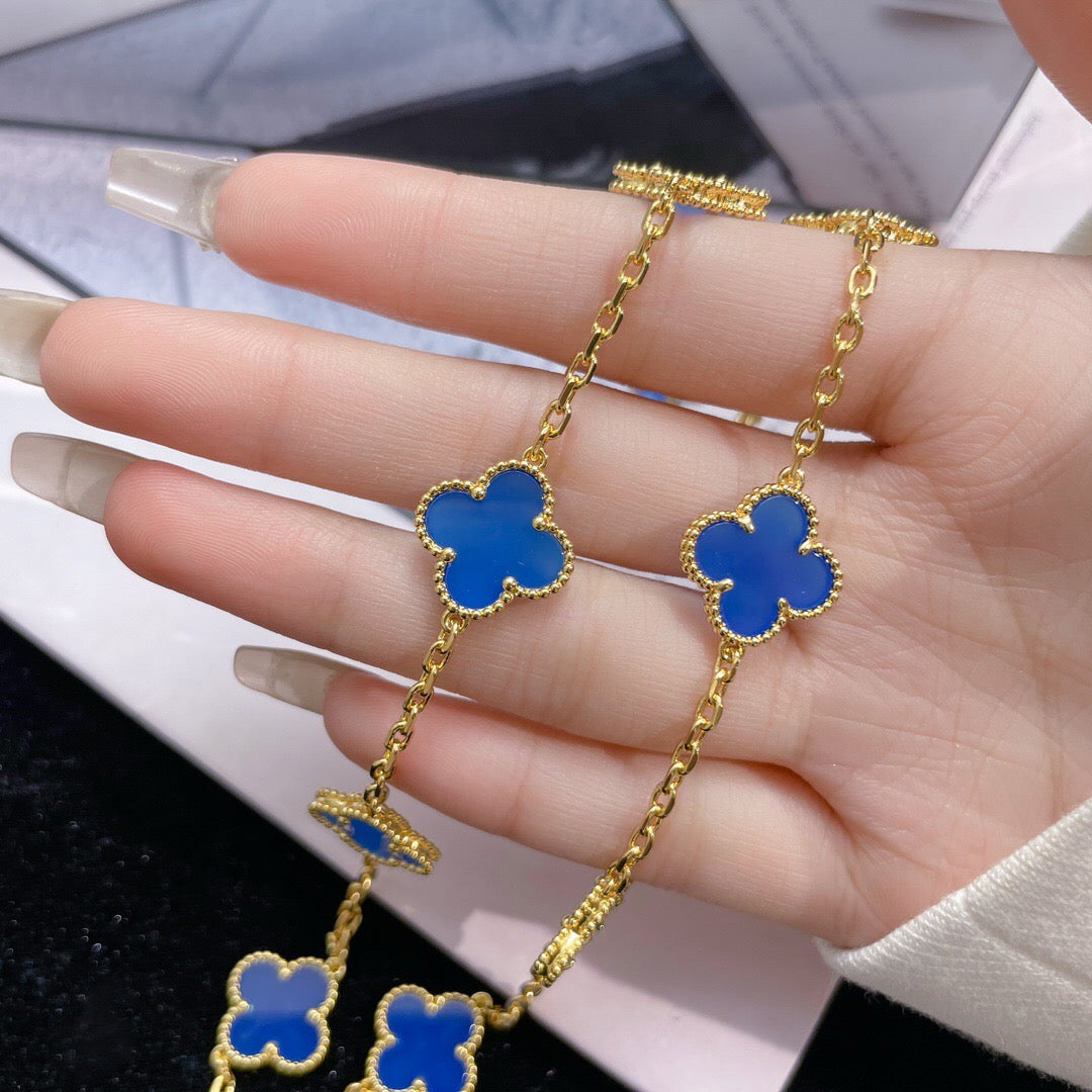 [Eternal Jewelry]CLOVER 10 MOTIFS BLUE AGATE NECKLACE