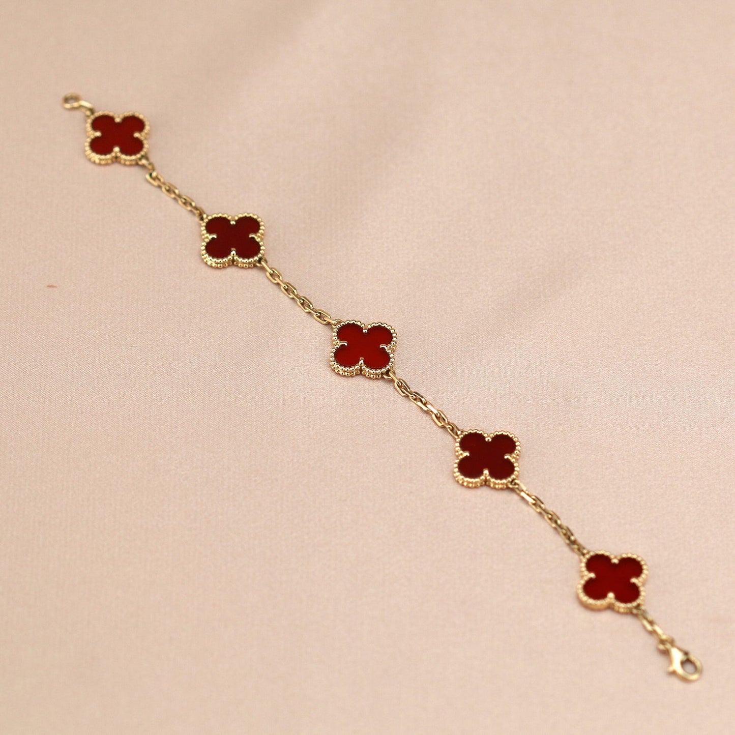 [Eternal Jewelry]CLOVER 5 MOTIFS RED AGATE  BRACELET