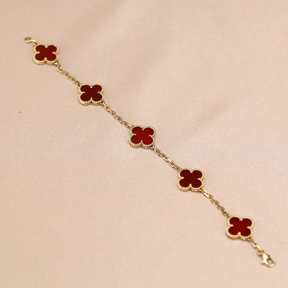 [Eternal Jewelry] CLOVER 5 MOTIF RED CORNELIAN BRACELET COLLECTION