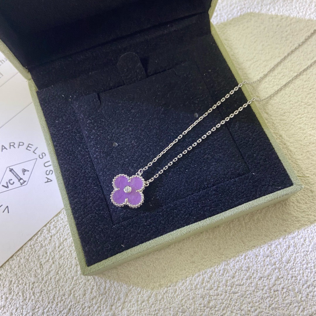 [Eternal Jewelry]CLOVER 15MM DIAMOND  PURPLE VIOLET NECKLACE