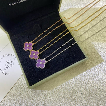 [Eternal Jewelry]CLOVER 15MM DIAMOND  PURPLE VIOLET NECKLACE