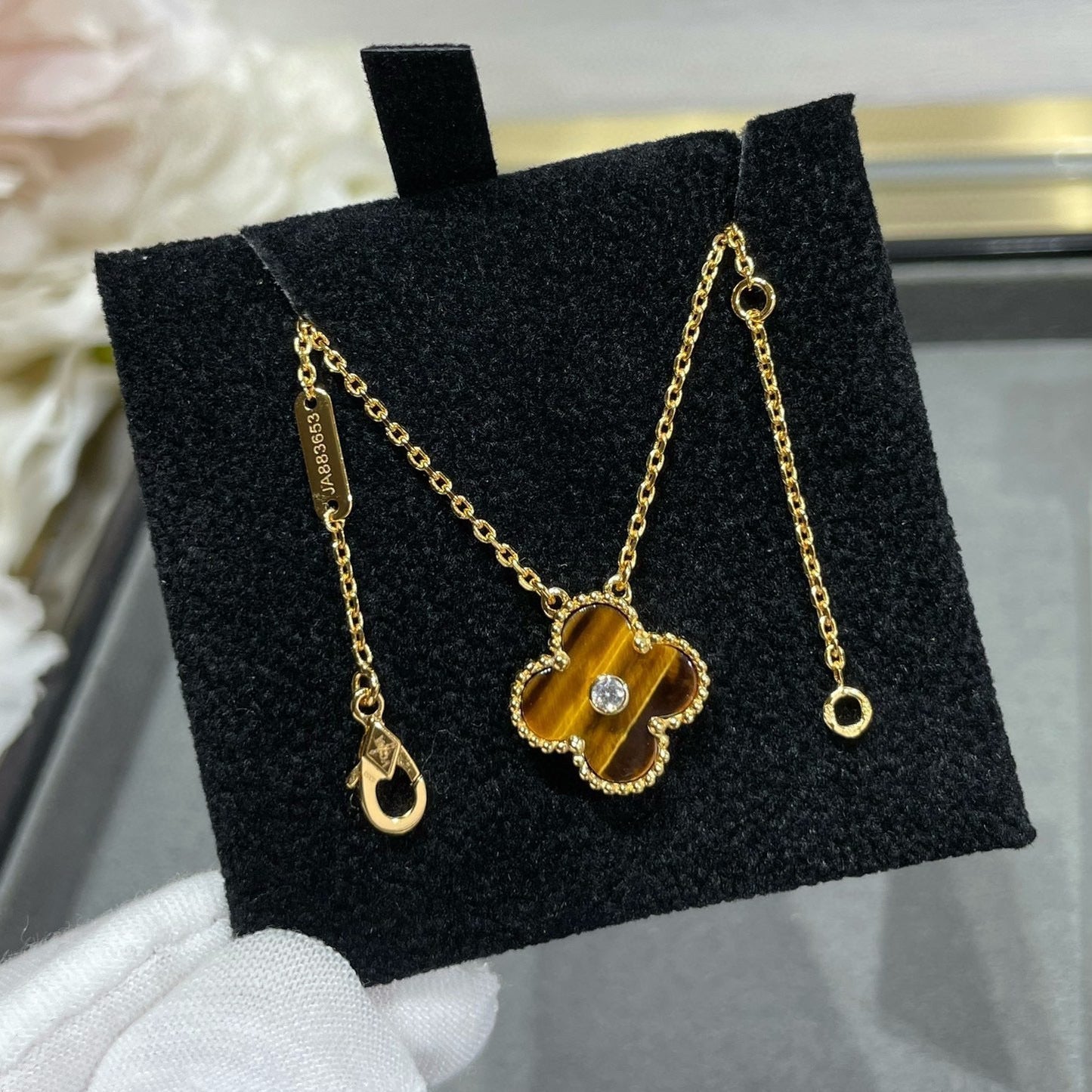[Eternal Jewelry]CLOVER 15MM DIAMOND AND YELLOW TIGER'S EYE AGATE necklace