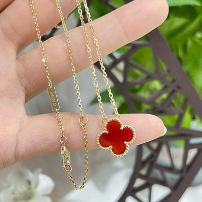 [Eternal Jewelry]CLOVER 15MM CARNELIAN SINGLE FLOWER NECKLACE