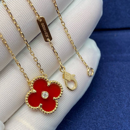 [Eternal Jewelry]CLOVER 15MM DIAMOND CARNELIAN NECKLACE