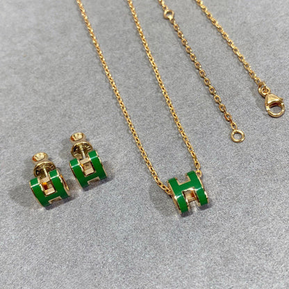 [Eternal Jewelry]POP H GREEN NECKLACE SILVER AND GOLD