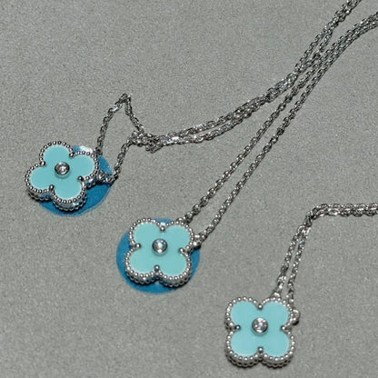 [Eternal Jewelry]CLOVER 1 DIAMOND LIGHT BLUE SILVER NECKLACE