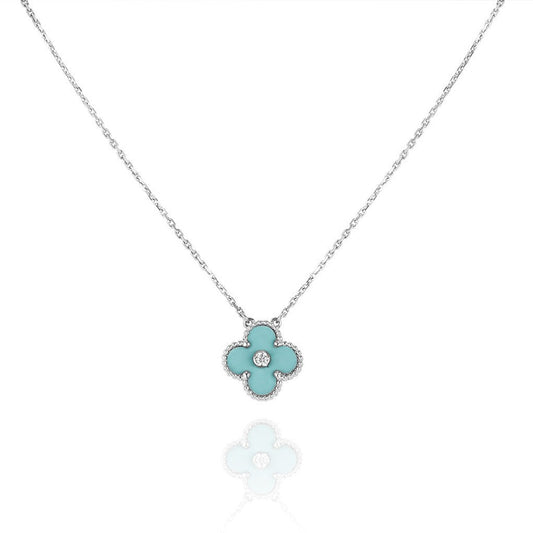 [Eternal Jewelry]CLOVER 1 DIAMOND LIGHT BLUE SILVER NECKLACE