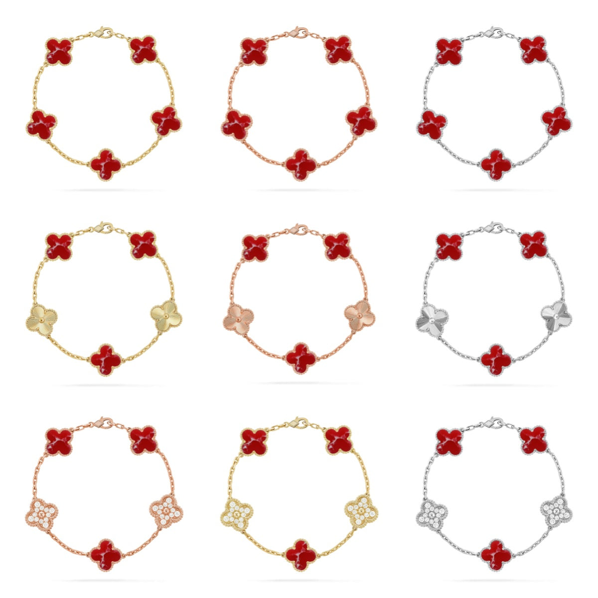 [Eternal Jewelry]CLOVER 5 MOTIF RED PATTERN BRACELET COLLECTION