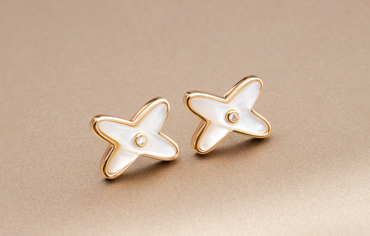 [Eternal Jewelry]JEUX DE WHITE MOP ROSE GOLD DIAMOND EARRINGS