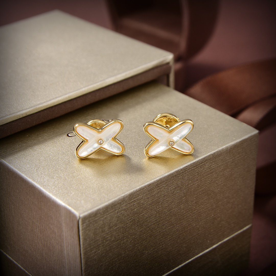 [Eternal Jewelry]JEUX DE WHITE MOP GOLD DIAMOND EARRINGS