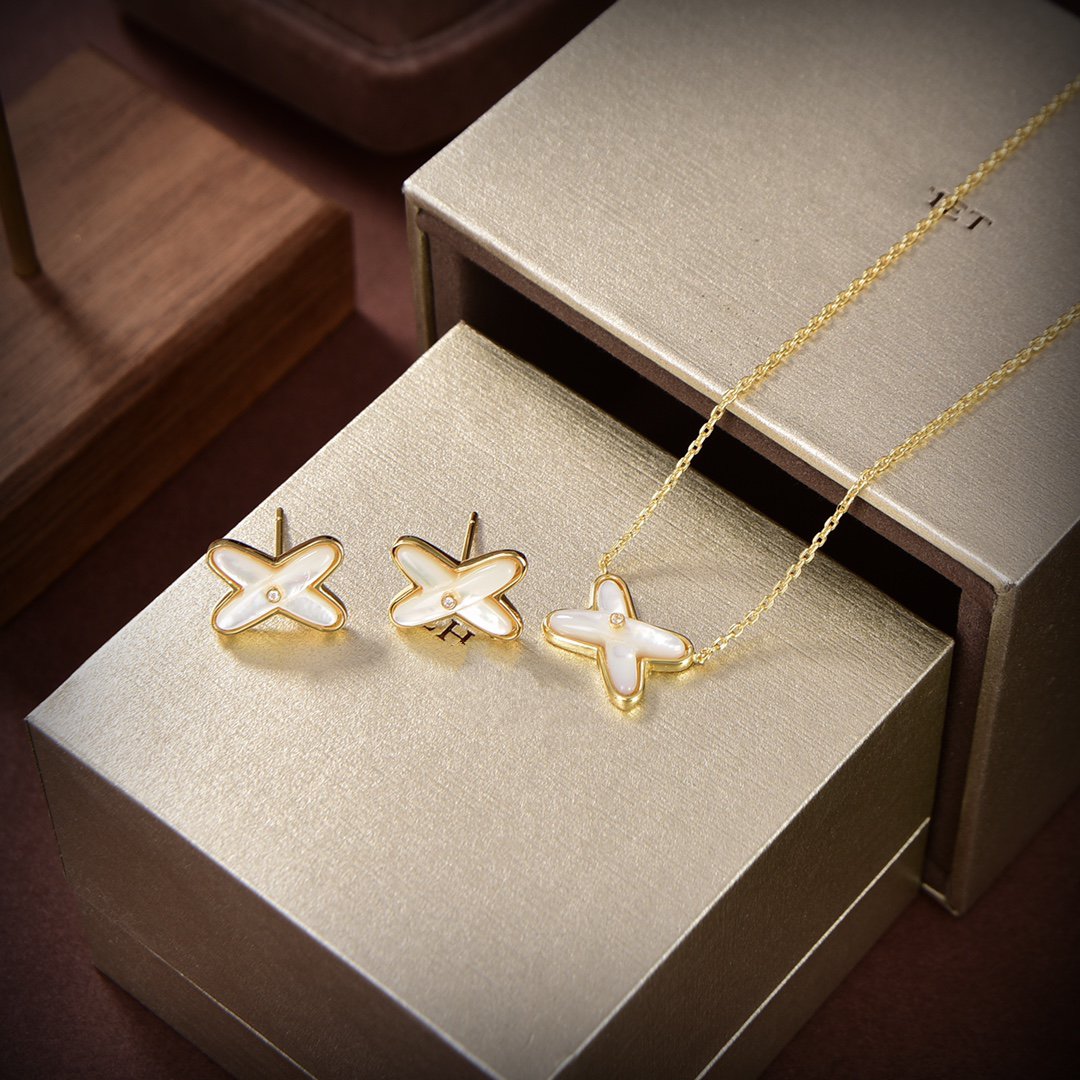 [Eternal Jewelry]JEUX DE WHITE MOP GOLD DIAMOND EARRINGS