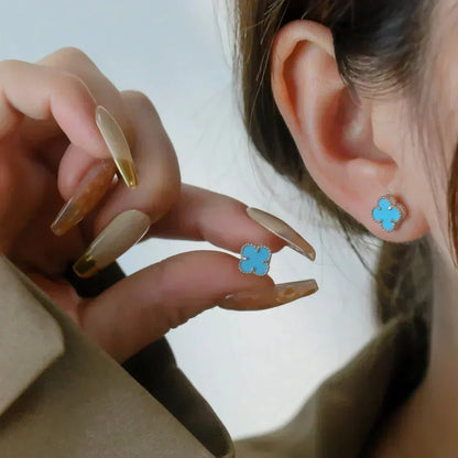 [Eternal Jewelry]CLOVER MINI 9.5MM ONYX STUD EARRINGS SILVER