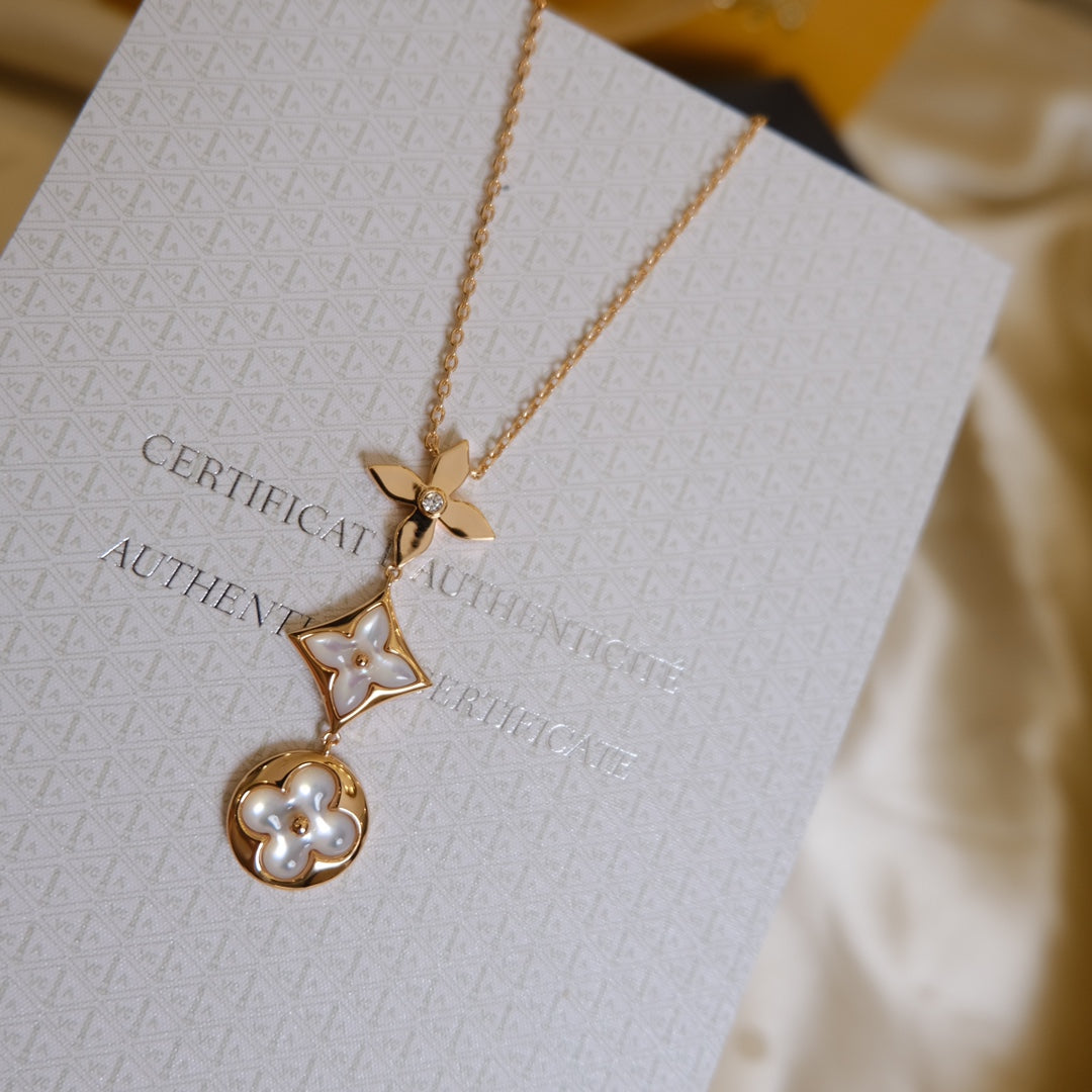 [Eternal Jewelry]COLOR BLOSSOM LARIAT NECKLACE PINK GOLD WHITE MOTHER PEARL AND DIAMOND