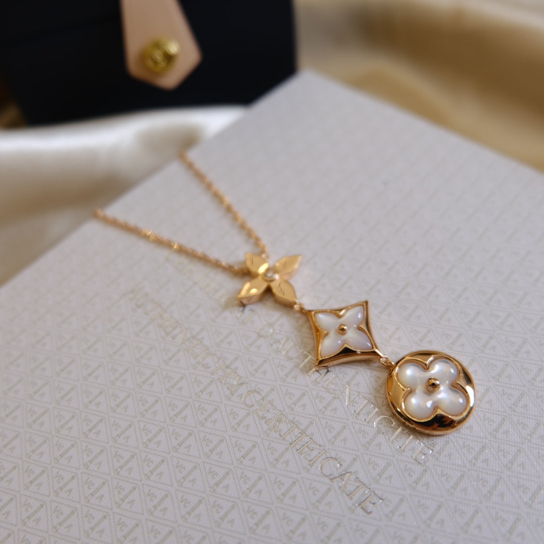 [Eternal Jewelry]COLOR BLOSSOM LARIAT NECKLACE PINK GOLD WHITE MOTHER PEARL AND DIAMOND
