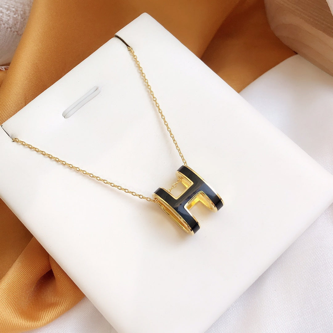 [Eternal Jewelry]HM CLIC BLACK ENAMEL GOLD NECKLACE