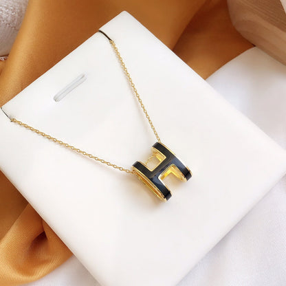 [Eternal Jewelry]HM CLIC BLACK ENAMEL GOLD NECKLACE