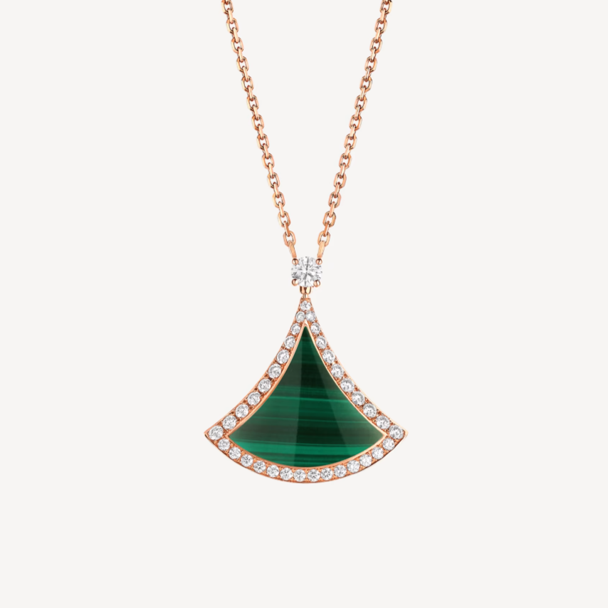 [Eternal Jewelry]DREAM MALACHITE DIAMOND PAVED PINK GOLD NECKLACE