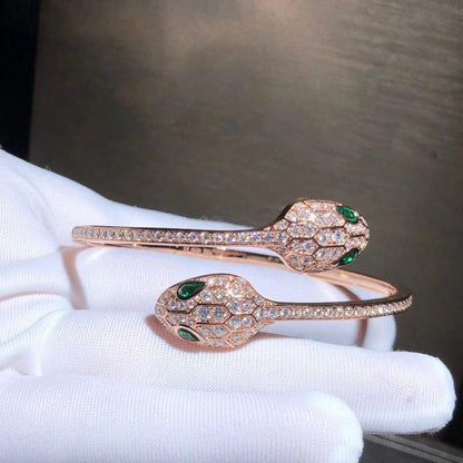 [Eternal Jewelry]SERPENTI BRACELET PINK GOLD MALACHITE DIAMOND DOUBLE SNAKE